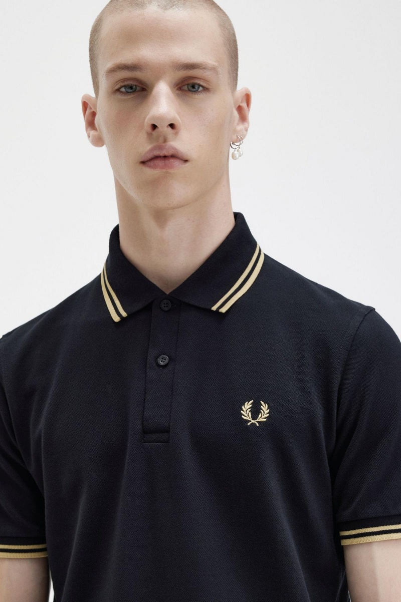 Black / Champagne / Champagne Fred Perry M12 Men's Polo Shirts | FCAUI50685