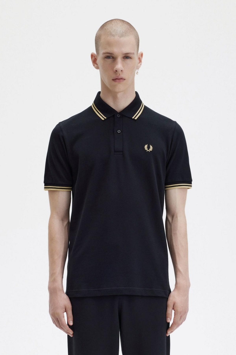 Black / Champagne / Champagne Fred Perry M12 Men\'s Polo Shirts | FCAUI50685