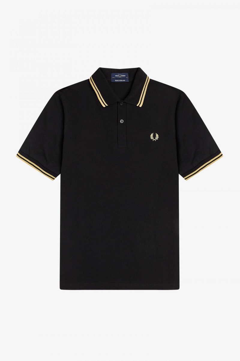 Black / Champagne / Champagne Fred Perry Makati M12 Men's Fred Perry Shirt | CACIF86183