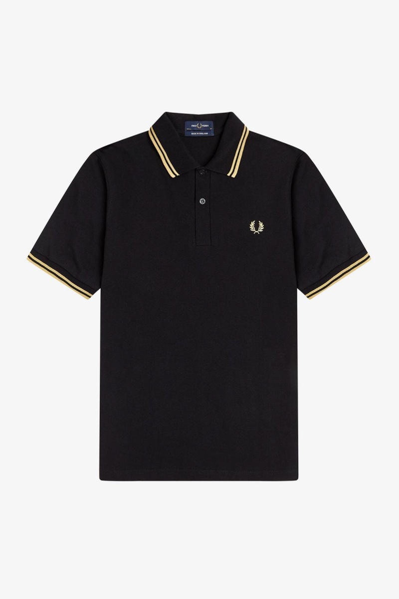 Black / Champagne / Champagne Fred Perry M12 Men's Fred Perry Shirt | CAJVR40818