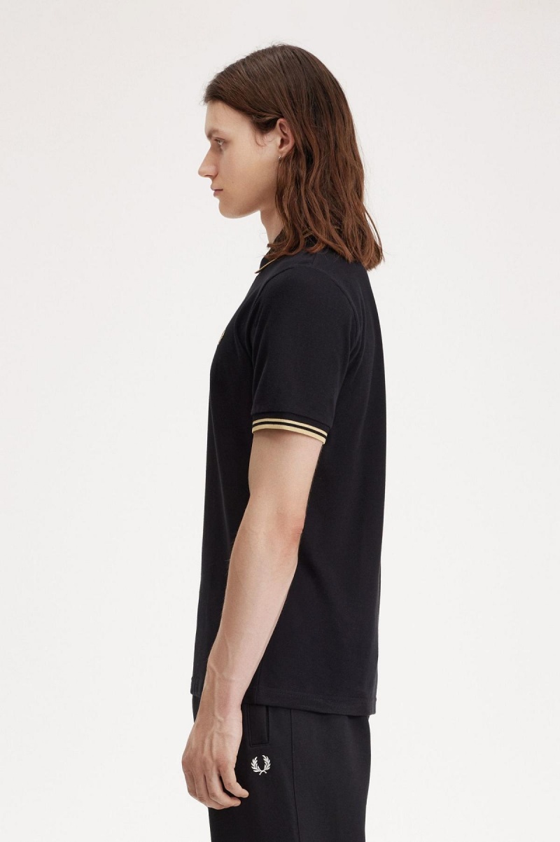 Black / Champagne / Champagne Fred Perry Osaka M12 Men's Polo Shirts | GCAEC38248