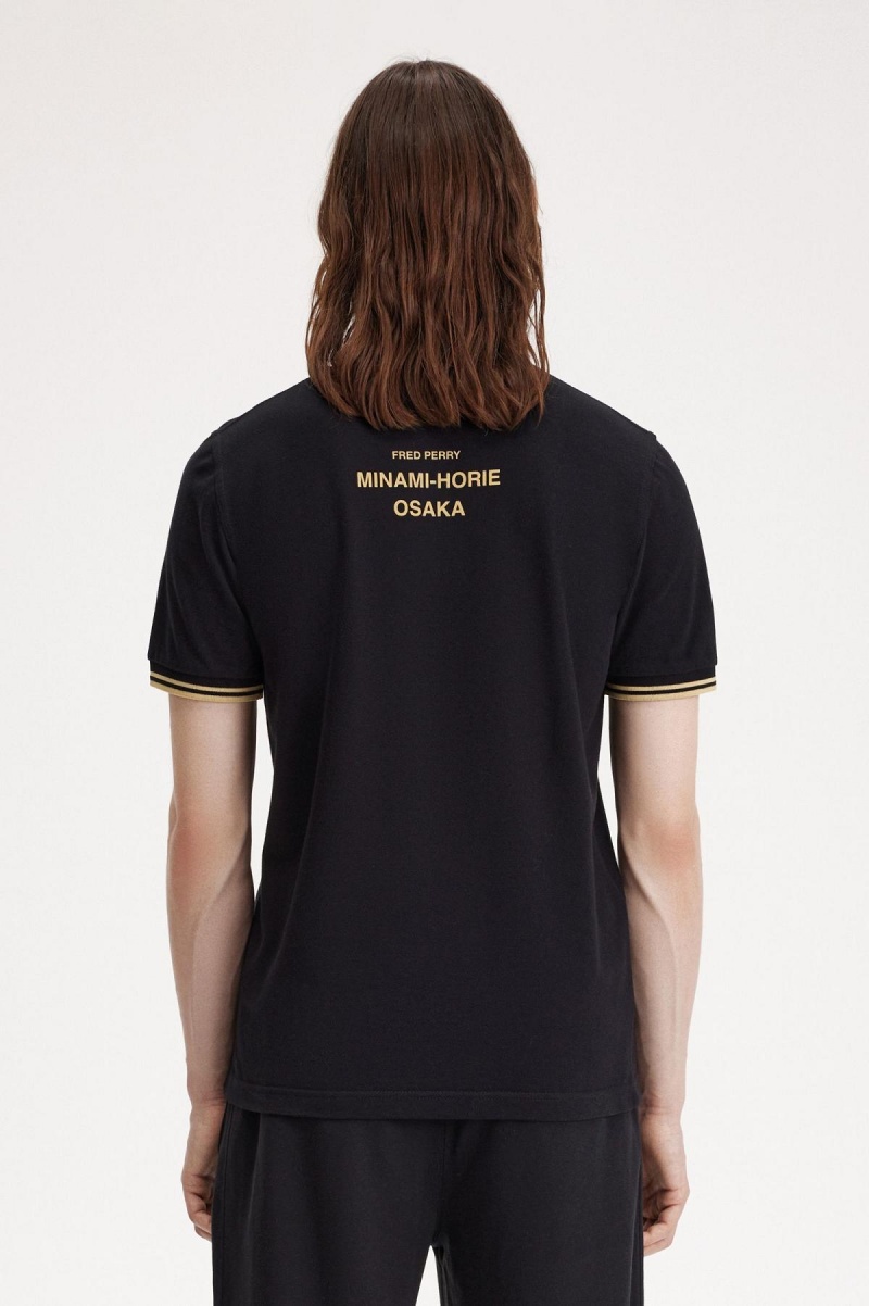 Black / Champagne / Champagne Fred Perry Osaka M12 Men's Polo Shirts | GCAEC38248