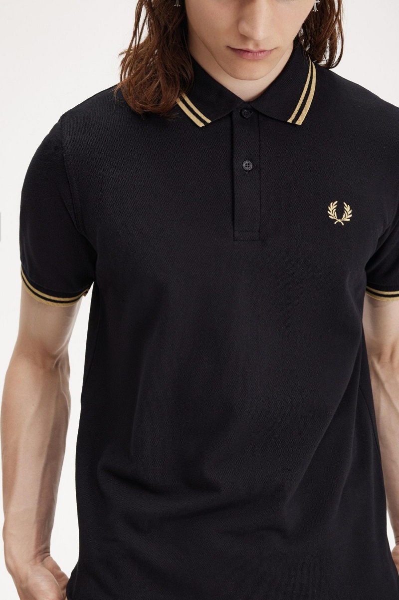 Black / Champagne / Champagne Fred Perry Osaka M12 Men's Polo Shirts | GCAEC38248