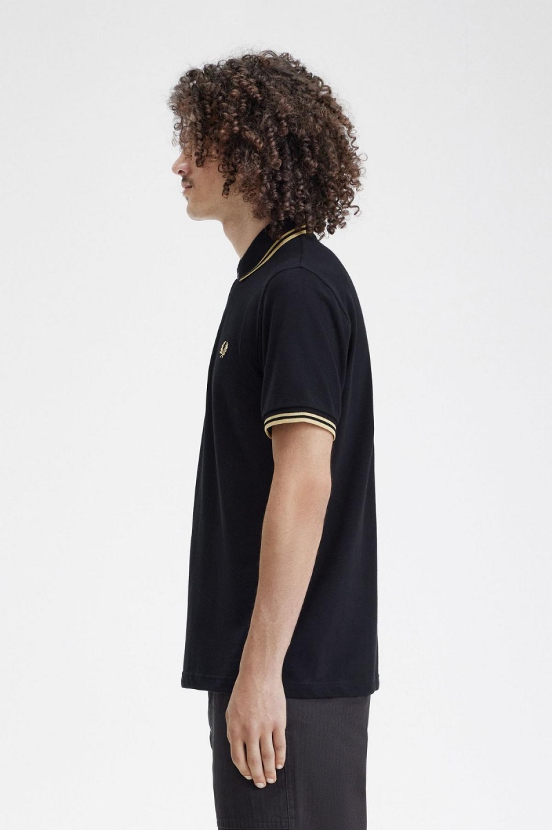 Black / Champagne / Champagne Fred Perry Shanghai M12 Men's Polo Shirts | UCAND60722