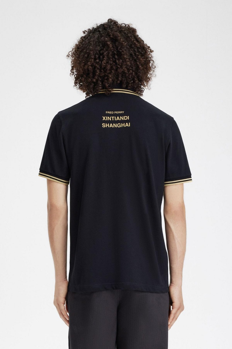 Black / Champagne / Champagne Fred Perry Shanghai M12 Men's Polo Shirts | UCAND60722