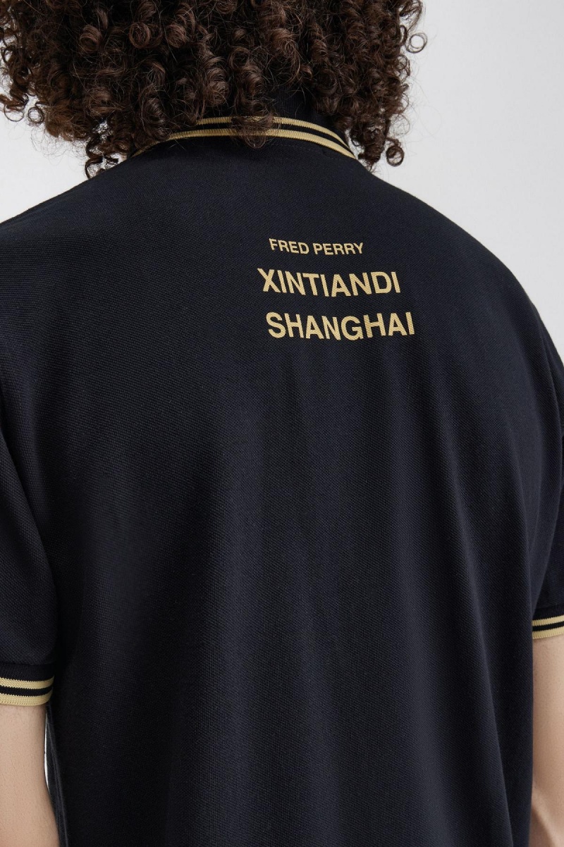 Black / Champagne / Champagne Fred Perry Shanghai M12 Men's Polo Shirts | UCAND60722