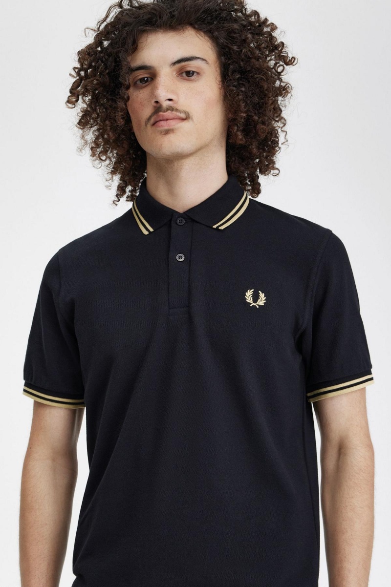 Black / Champagne / Champagne Fred Perry Shanghai M12 Men's Polo Shirts | UCAND60722