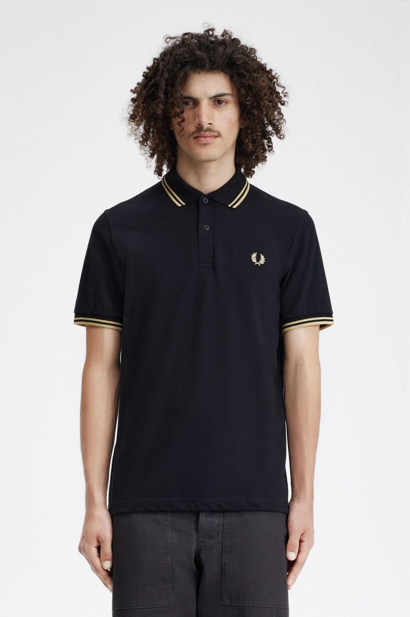 Black / Champagne / Champagne Fred Perry Shanghai M12 Men\'s Polo Shirts | UCAND60722