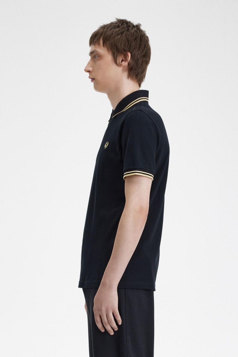 Black / Champagne / Champagne Fred Perry Tokyo M12 Men's Polo Shirts | DCAKV42672