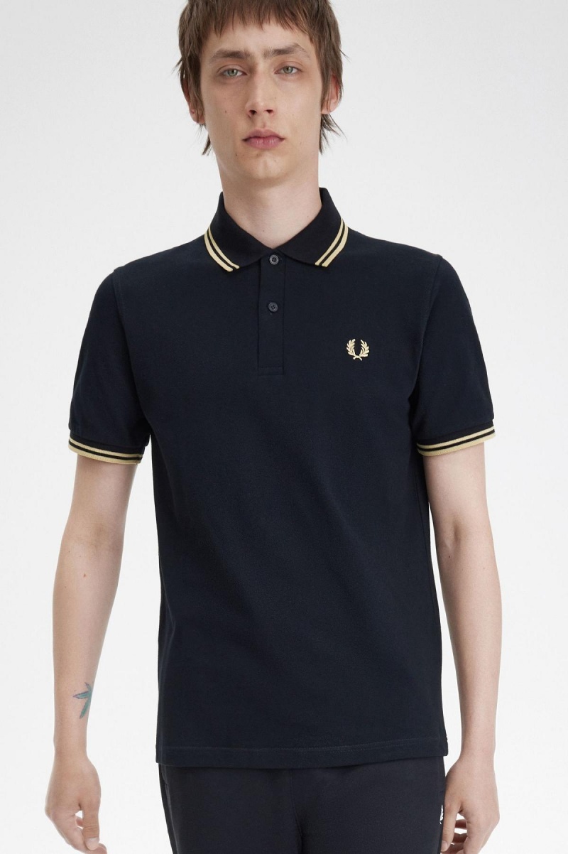 Black / Champagne / Champagne Fred Perry Tokyo M12 Men's Polo Shirts | DCAKV42672