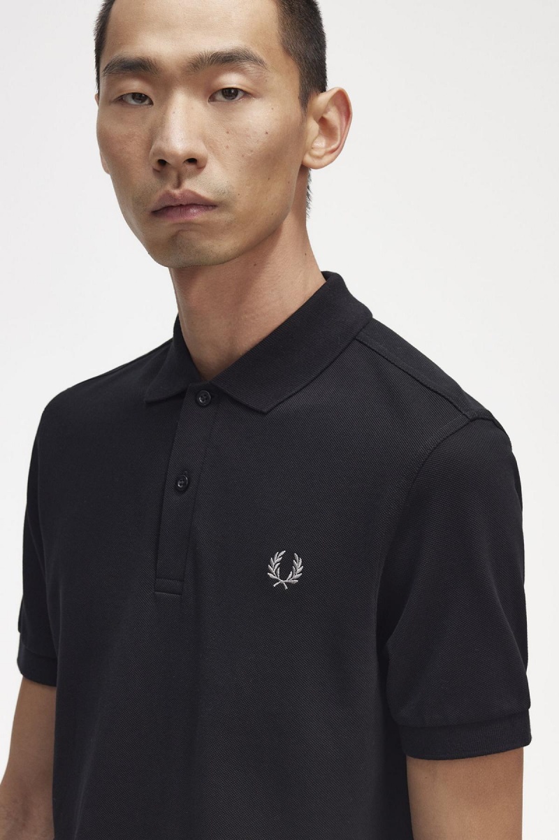 Black / Chrome Fred Perry M6000 Men's Polo Shirts | BCASD52340