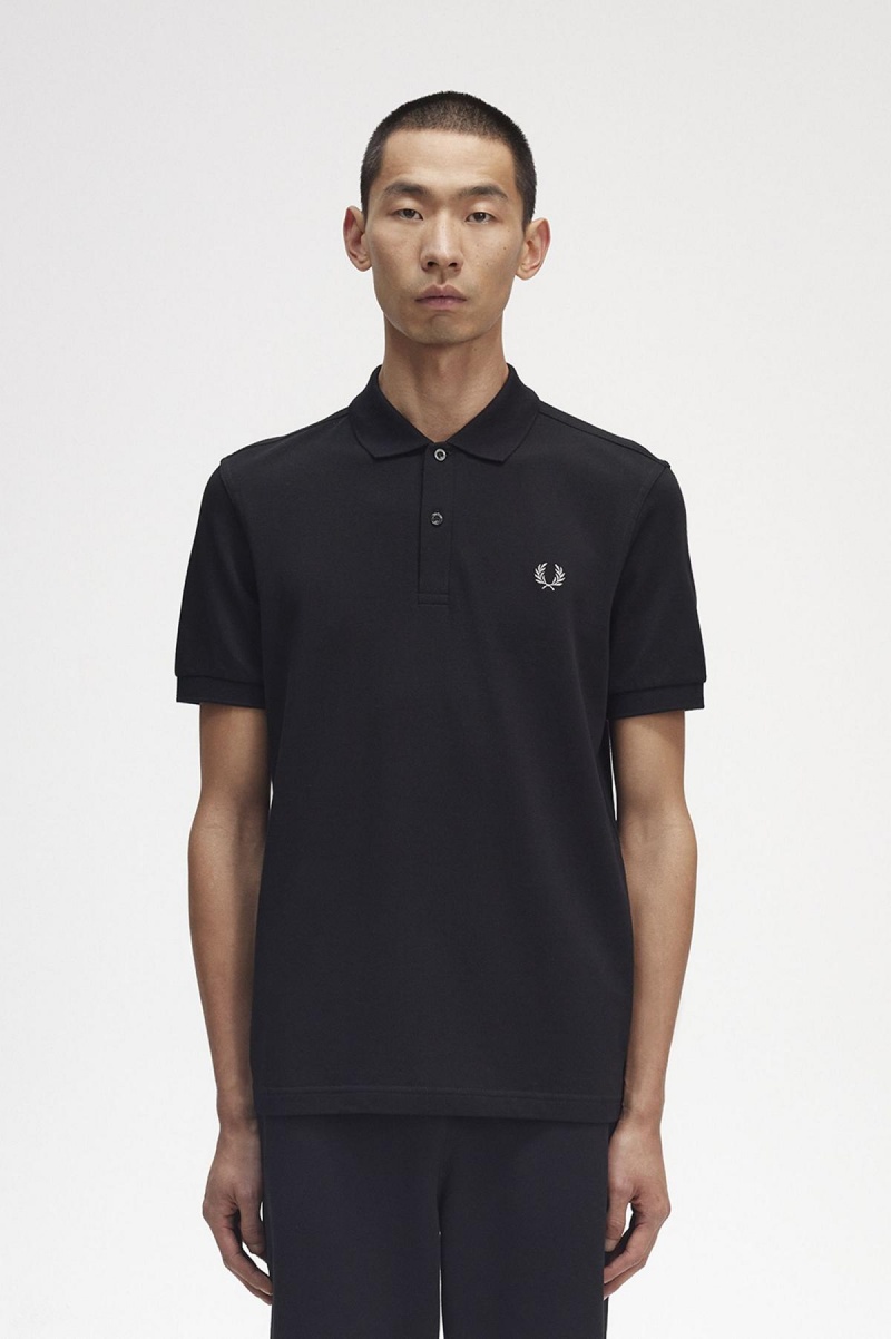 Black / Chrome Fred Perry M6000 Men\'s Polo Shirts | BCASD52340