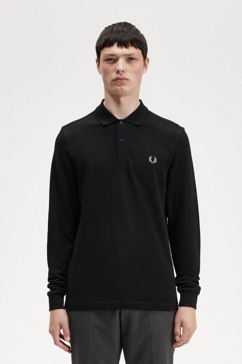 Black / Chrome Fred Perry M6006 Men's Fred Perry Shirt | CAEAH77144