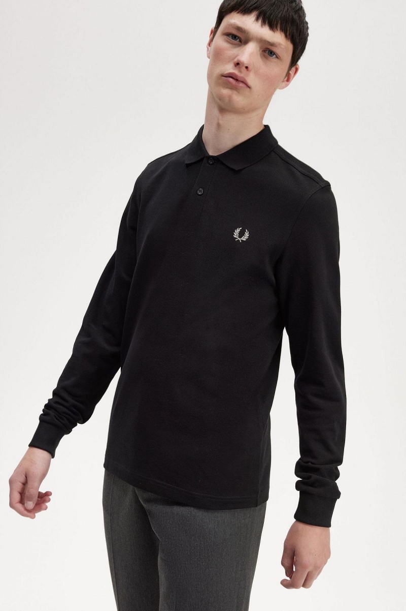 Black / Chrome Fred Perry M6006 Men's Polo Shirts | CAZDE12764