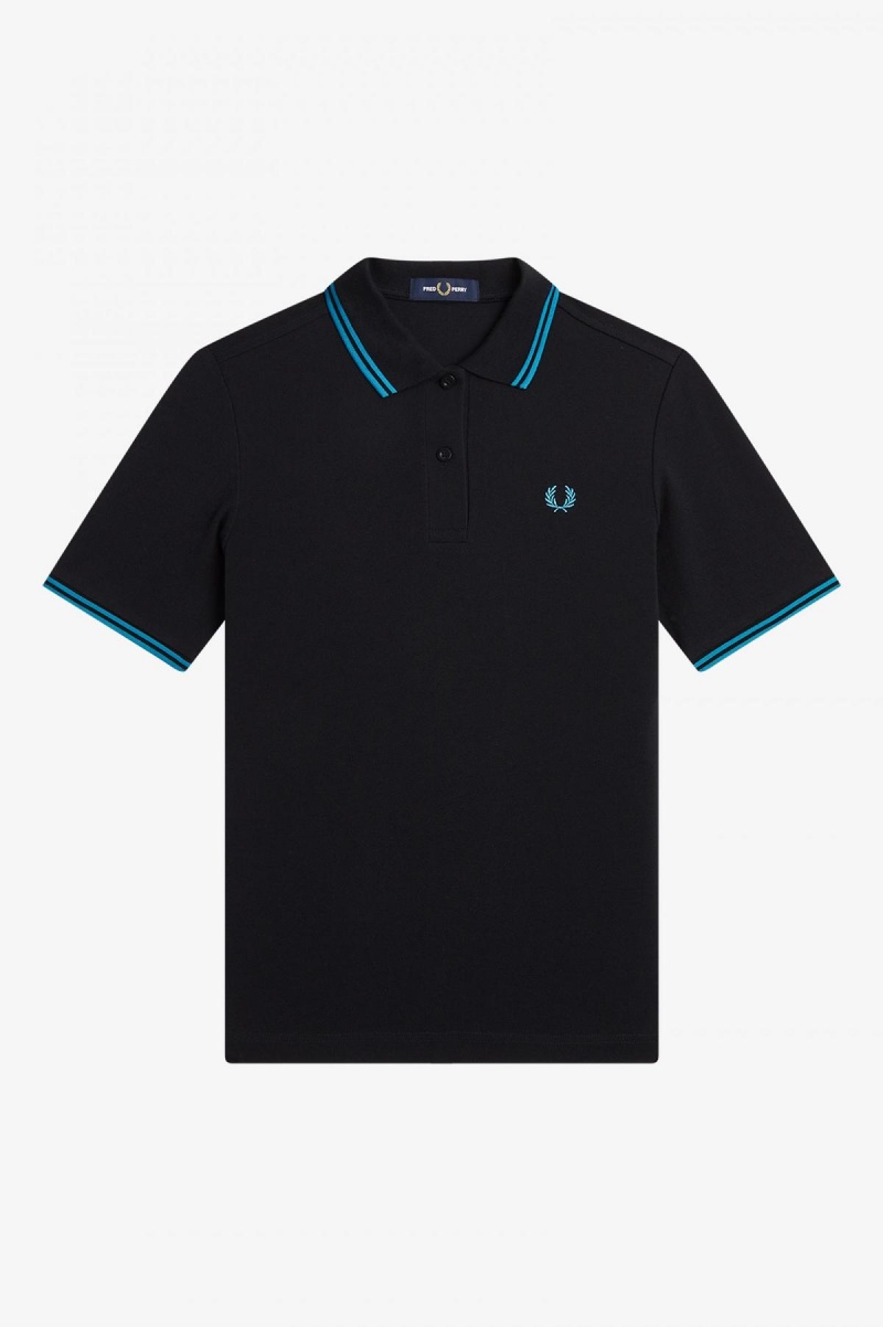 Black / Cyber Blue / Cyber Blue Fred Perry G3600 Women's Fred Perry Shirt | CAICD37498