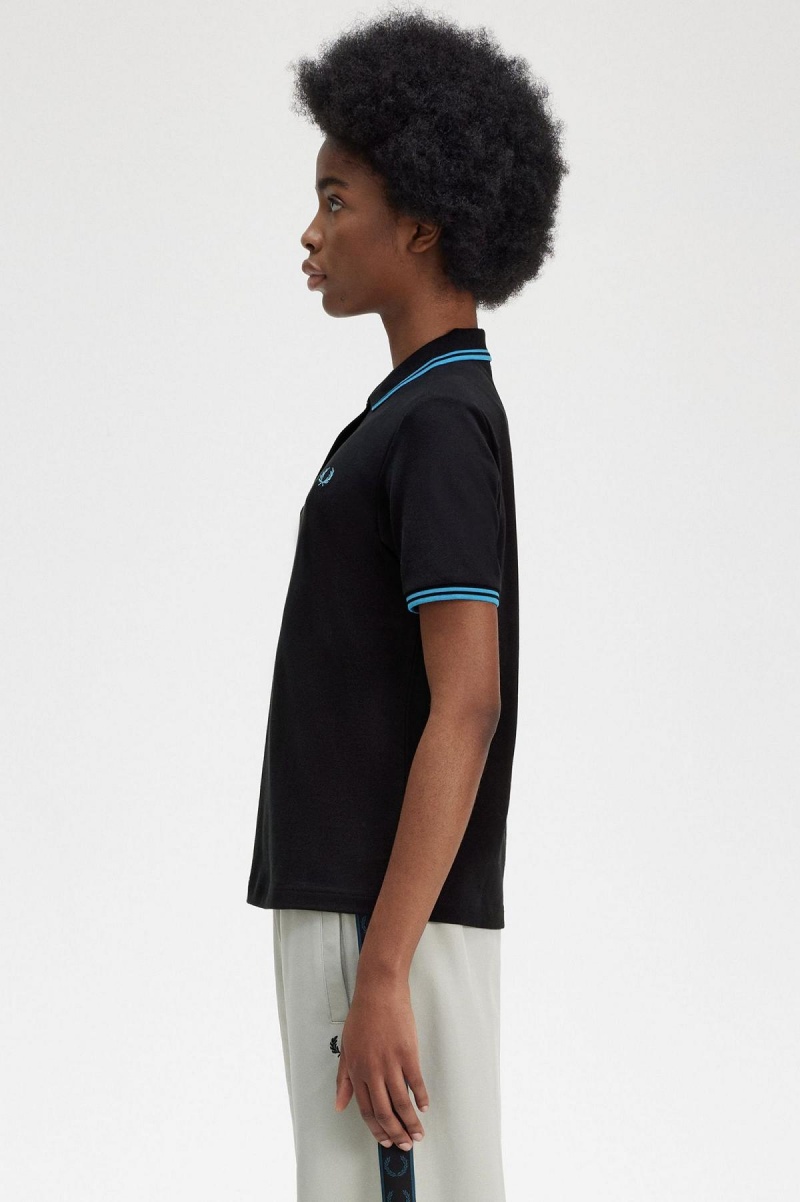 Black / Cyber Blue / Cyber Blue Fred Perry G3600 Women's Polo Shirts | CAEGJ21054