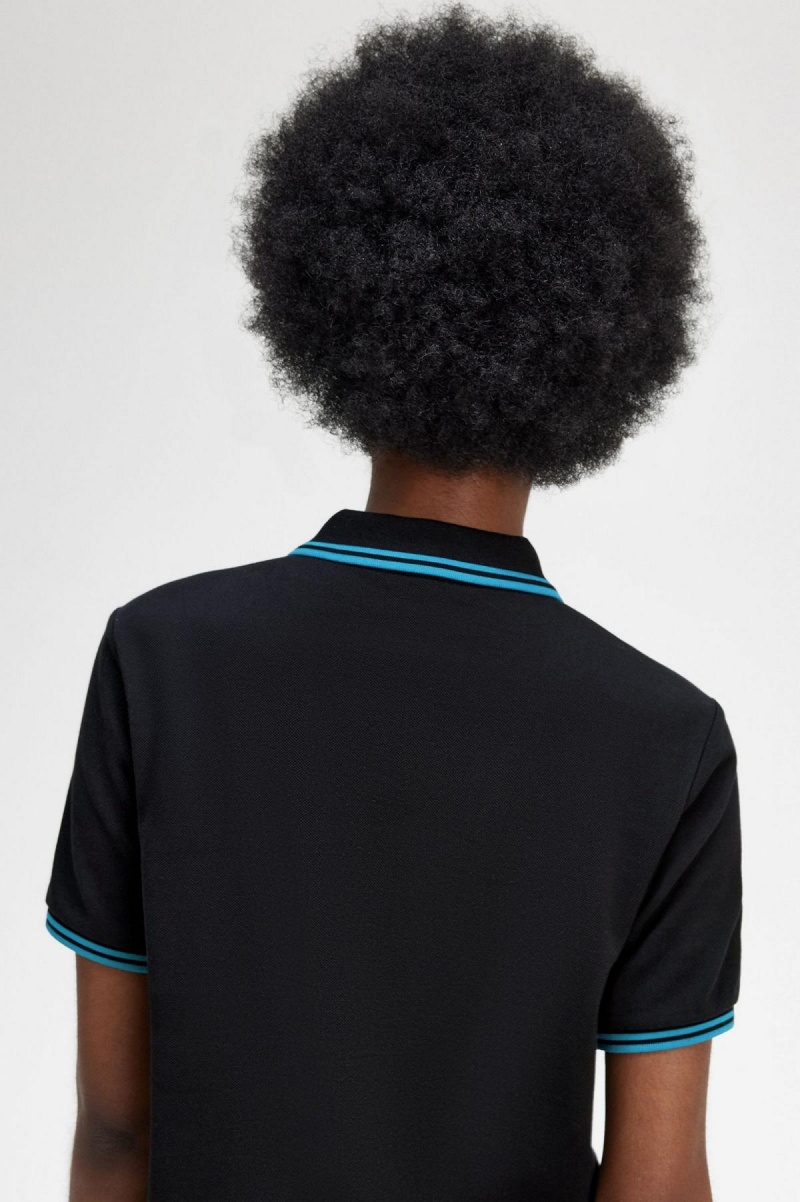 Black / Cyber Blue / Cyber Blue Fred Perry G3600 Women's Polo Shirts | CAEGJ21054