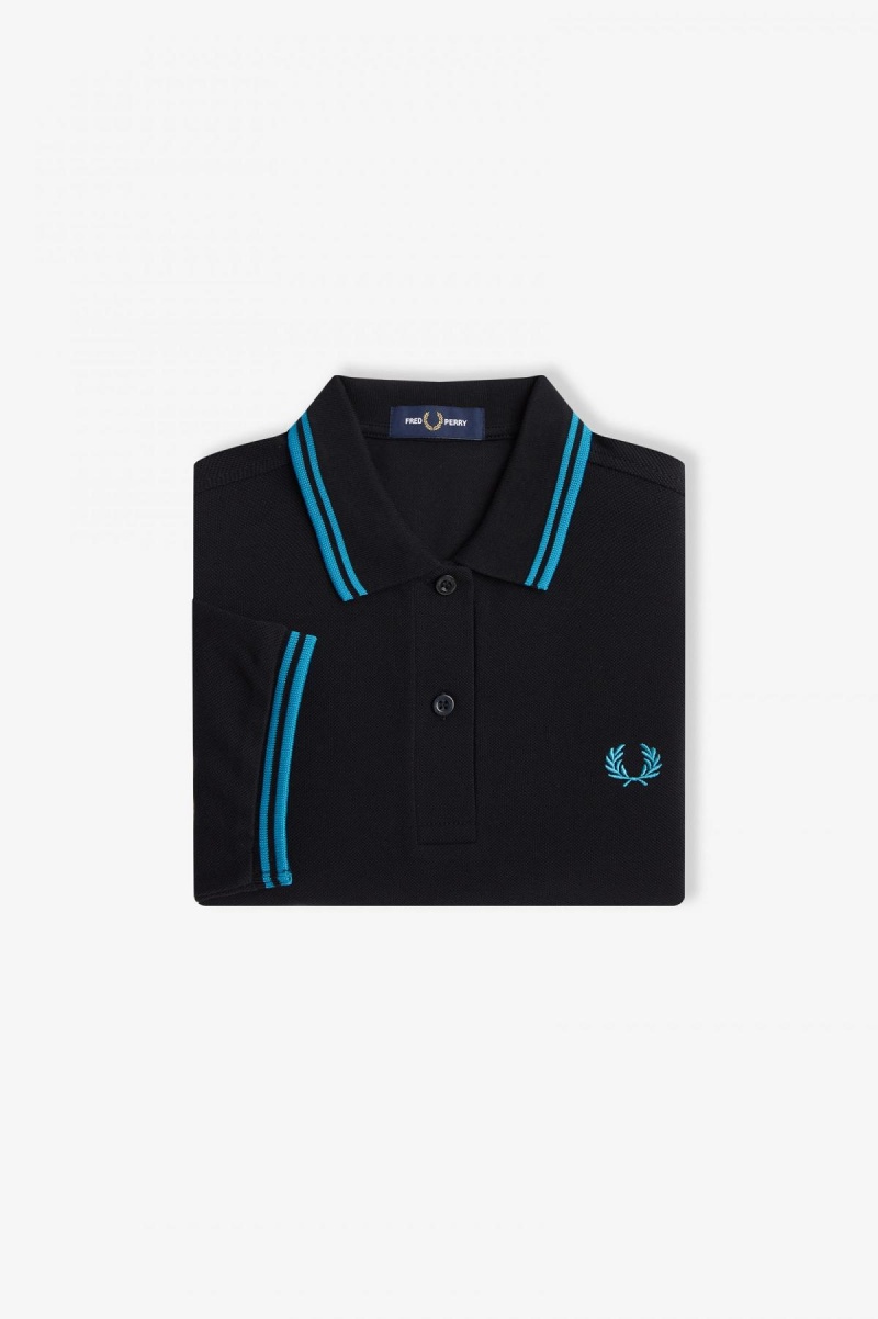 Black / Cyber Blue / Cyber Blue Fred Perry G3600 Women's Polo Shirts | CAEGJ21054