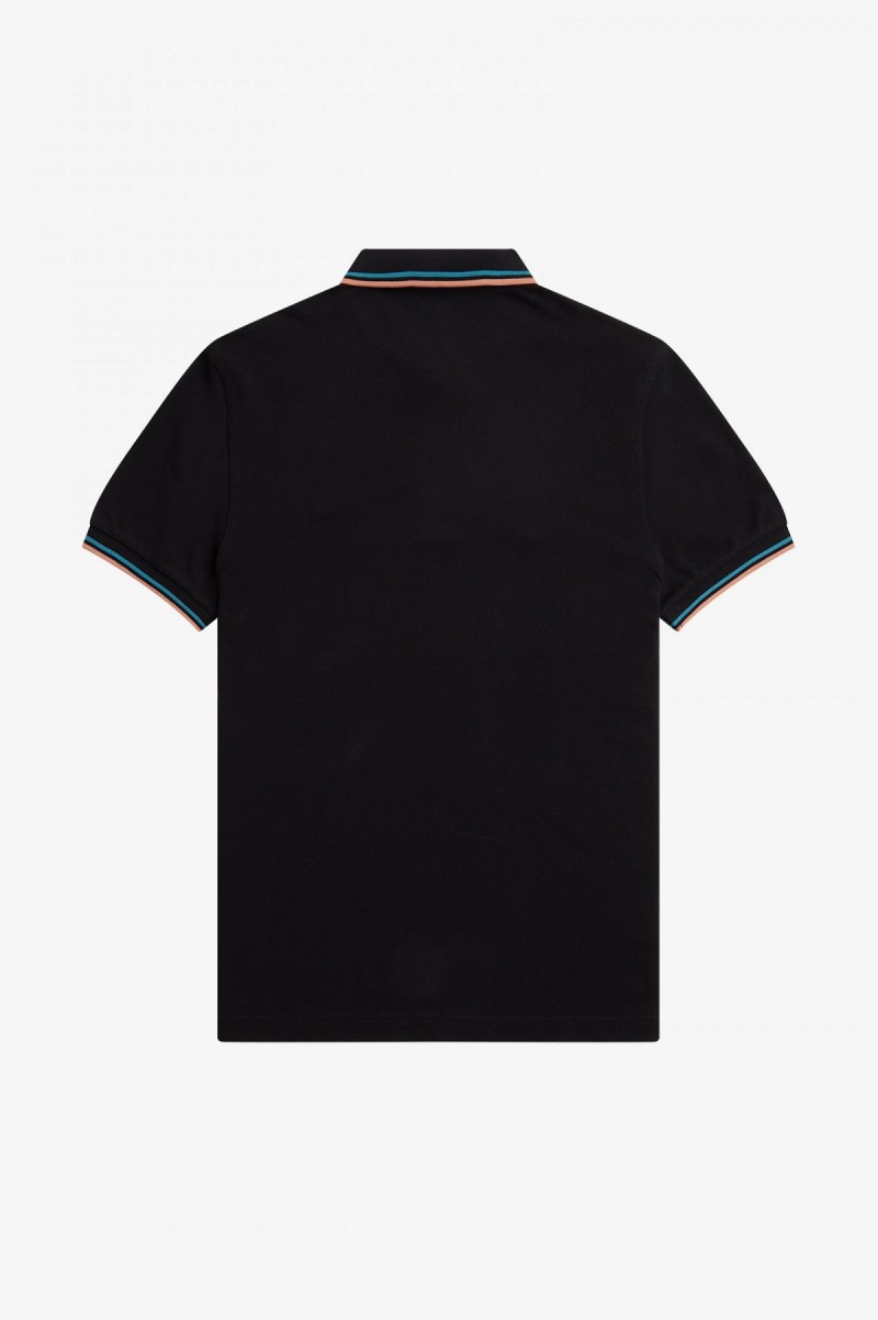 Black / Cyber Blue / Light Rust Fred Perry M3600 Men's Fred Perry Shirt | YCAVQ62149