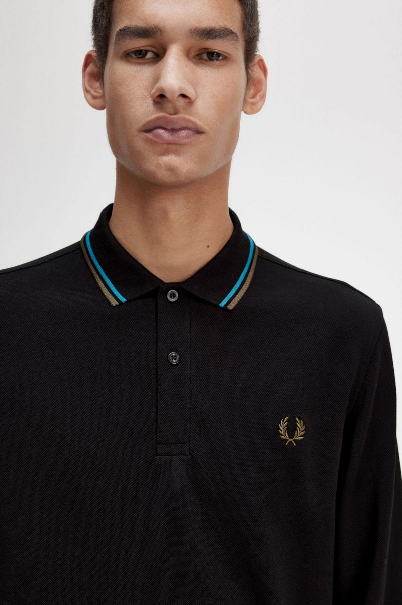 Black / Cyber Blue / Uniform Green Fred Perry M3636 Men's Polo Shirts | UCATG89605