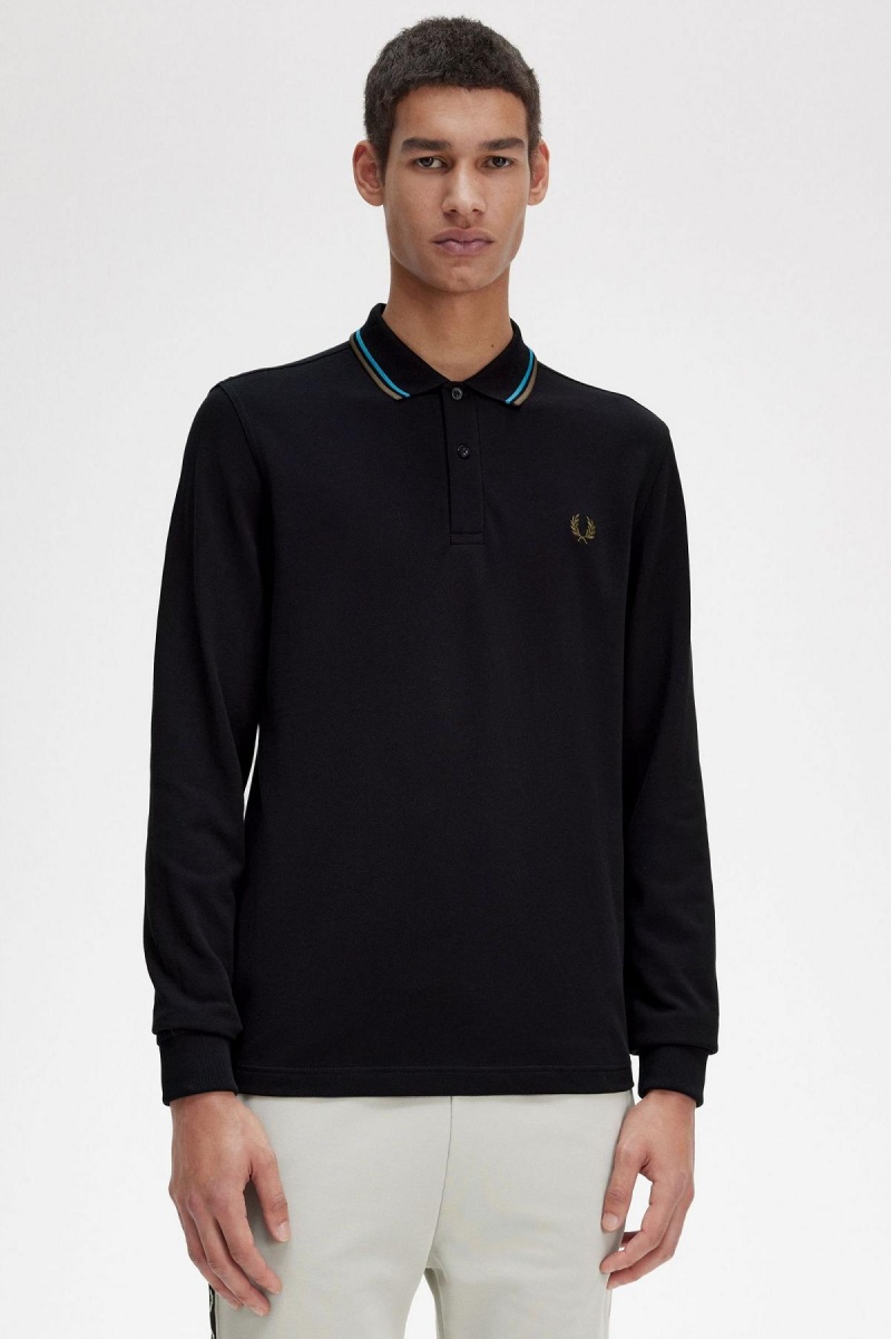 Black / Cyber Blue / Uniform Green Fred Perry M3636 Men's Polo Shirts | UCATG89605