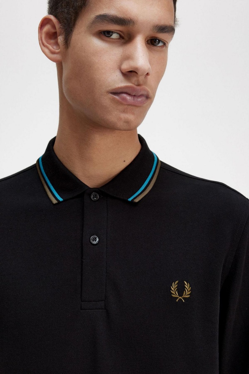 Black / Cyber Blue / Uniform Green Fred Perry M3636 Men's Polo Shirts | UCATG89605