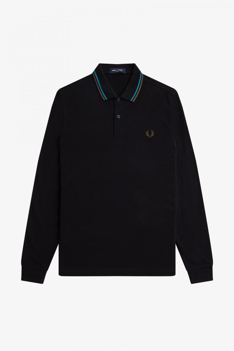 Black / Cyber Blue / Uniform Green Fred Perry M3636 Men's Fred Perry Shirt | CAIIZ68095