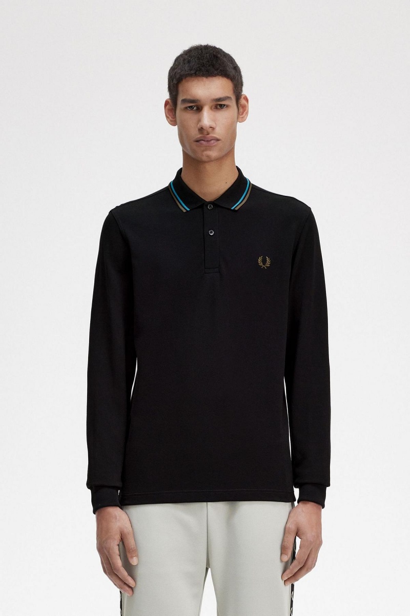 Black / Cyber Blue / Uniform Green Fred Perry M3636 Men's Fred Perry Shirt | CAIIZ68095