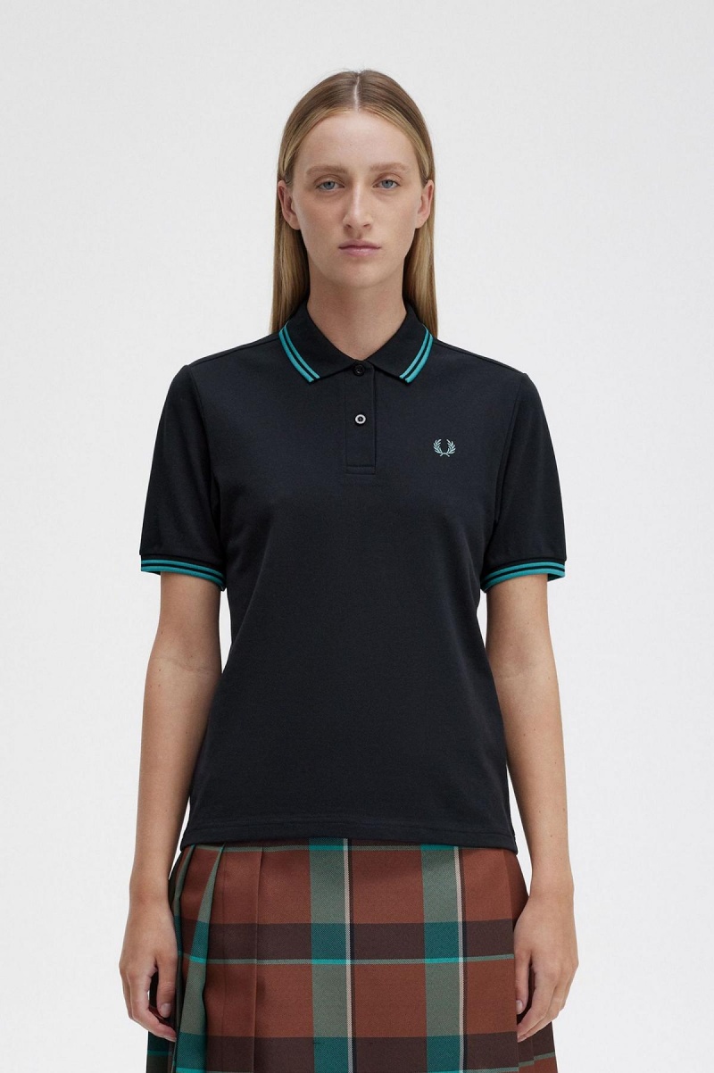 Black / Deep Mint / Deep Mint Fred Perry G3600 Women's Fred Perry Shirt | CADFL21672