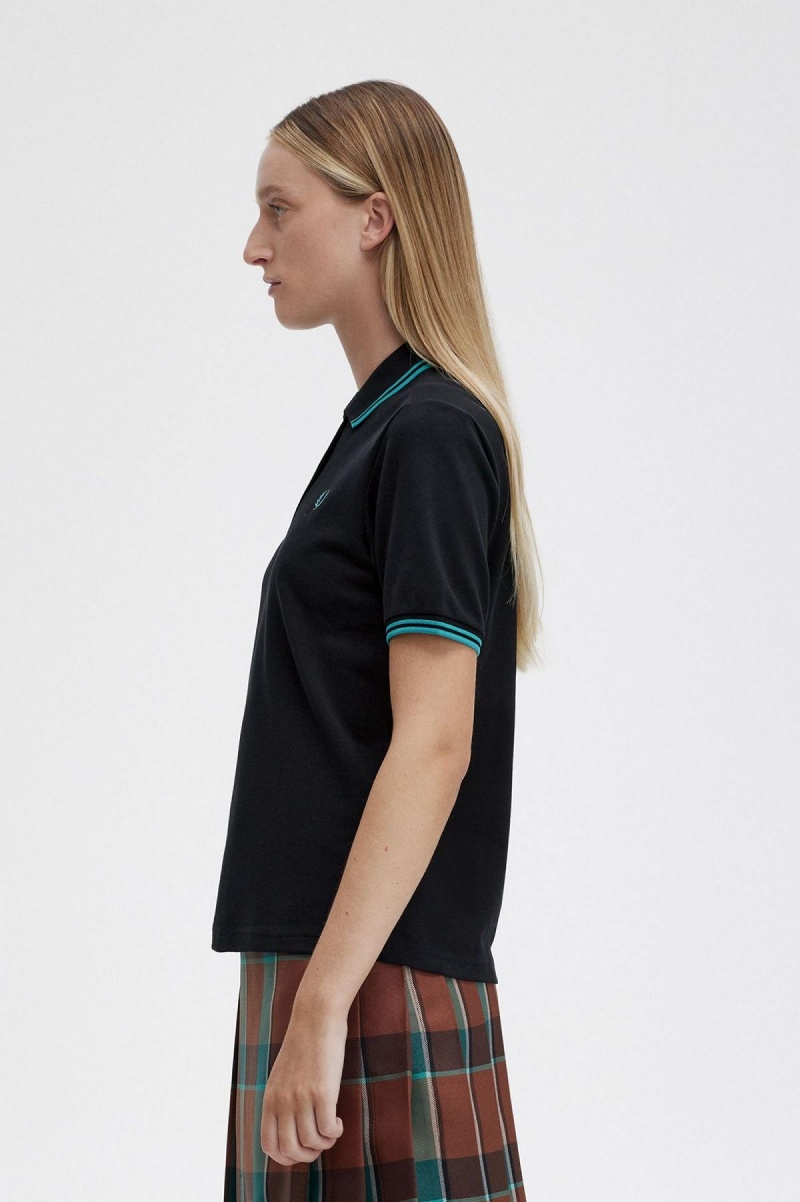 Black / Deep Mint / Deep Mint Fred Perry G3600 Women's Fred Perry Shirt | CADFL21672