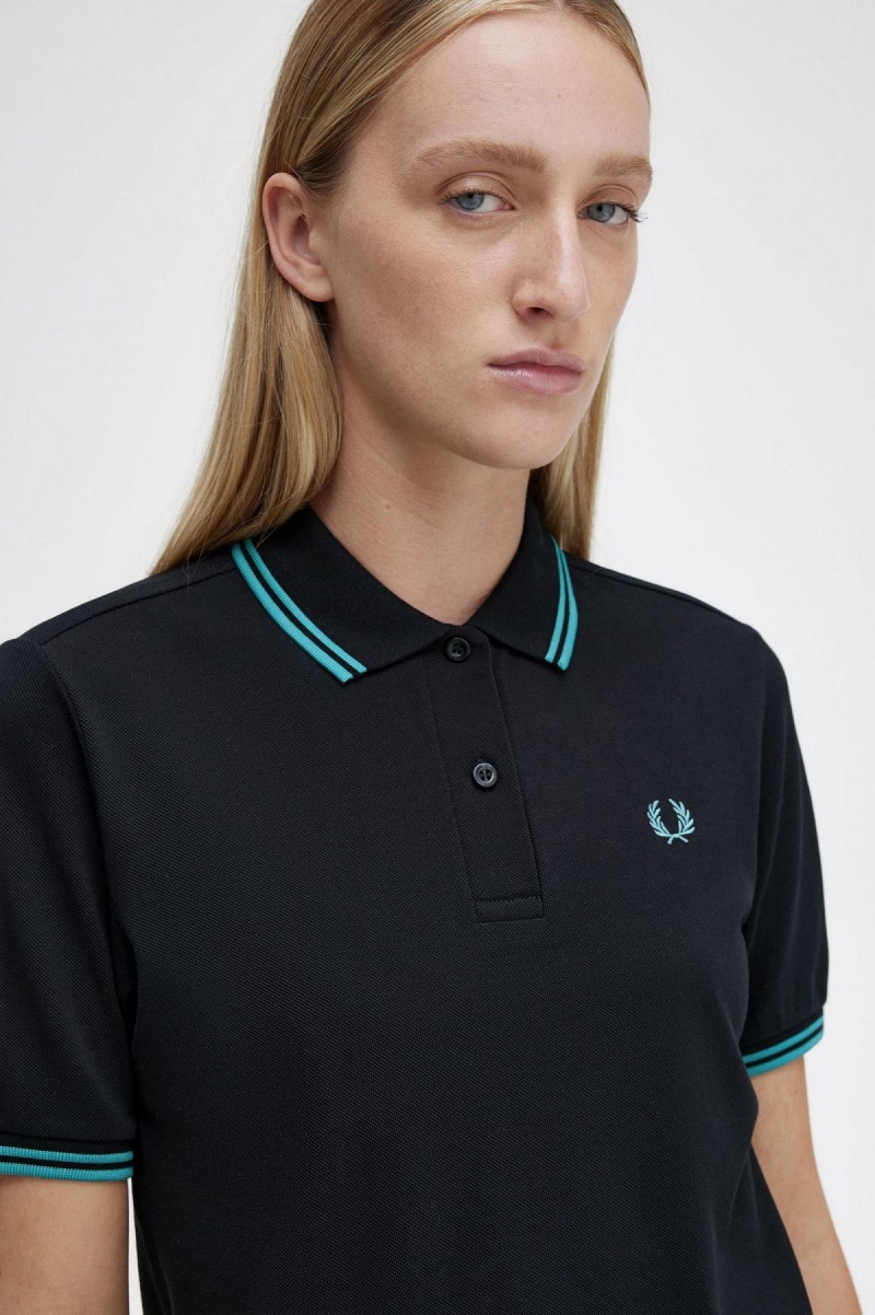 Black / Deep Mint / Deep Mint Fred Perry G3600 Women's Polo Shirts | CAEGJ71399