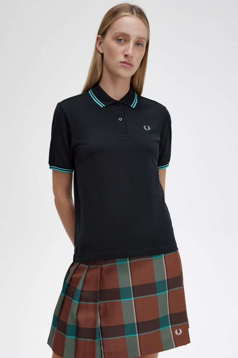 Black / Deep Mint / Deep Mint Fred Perry G3600 Women's Polo Shirts | CAEGJ71399