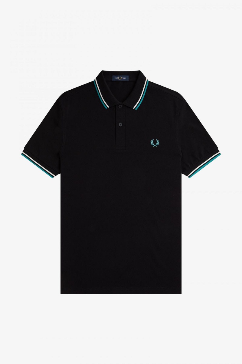 Black / Ecru / Deep Mint Fred Perry M3600 Men's Fred Perry Shirt | LCASX77780