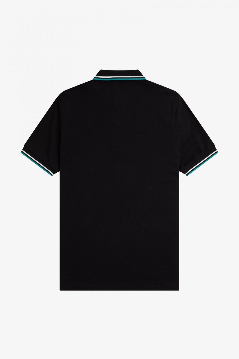 Black / Ecru / Deep Mint Fred Perry M3600 Men's Fred Perry Shirt | LCASX77780