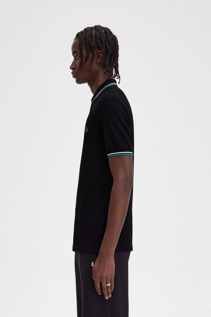 Black / Ecru / Deep Mint Fred Perry M3600 Men's Fred Perry Shirt | LCASX77780