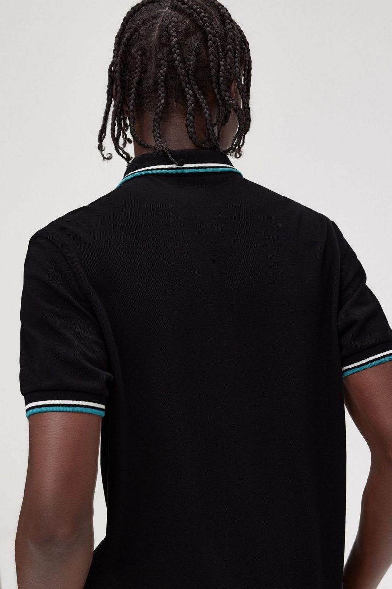 Black / Ecru / Deep Mint Fred Perry M3600 Men's Polo Shirts | CAJKU38608