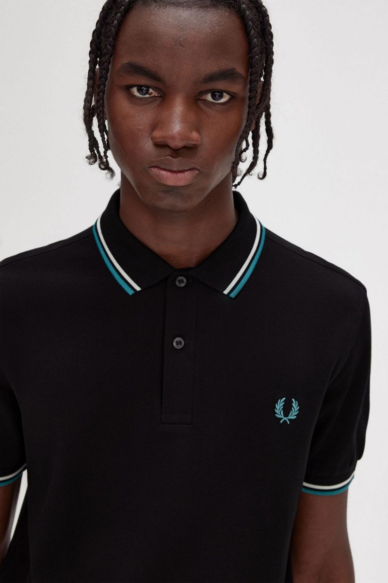 Black / Ecru / Deep Mint Fred Perry M3600 Men's Polo Shirts | CAJKU38608