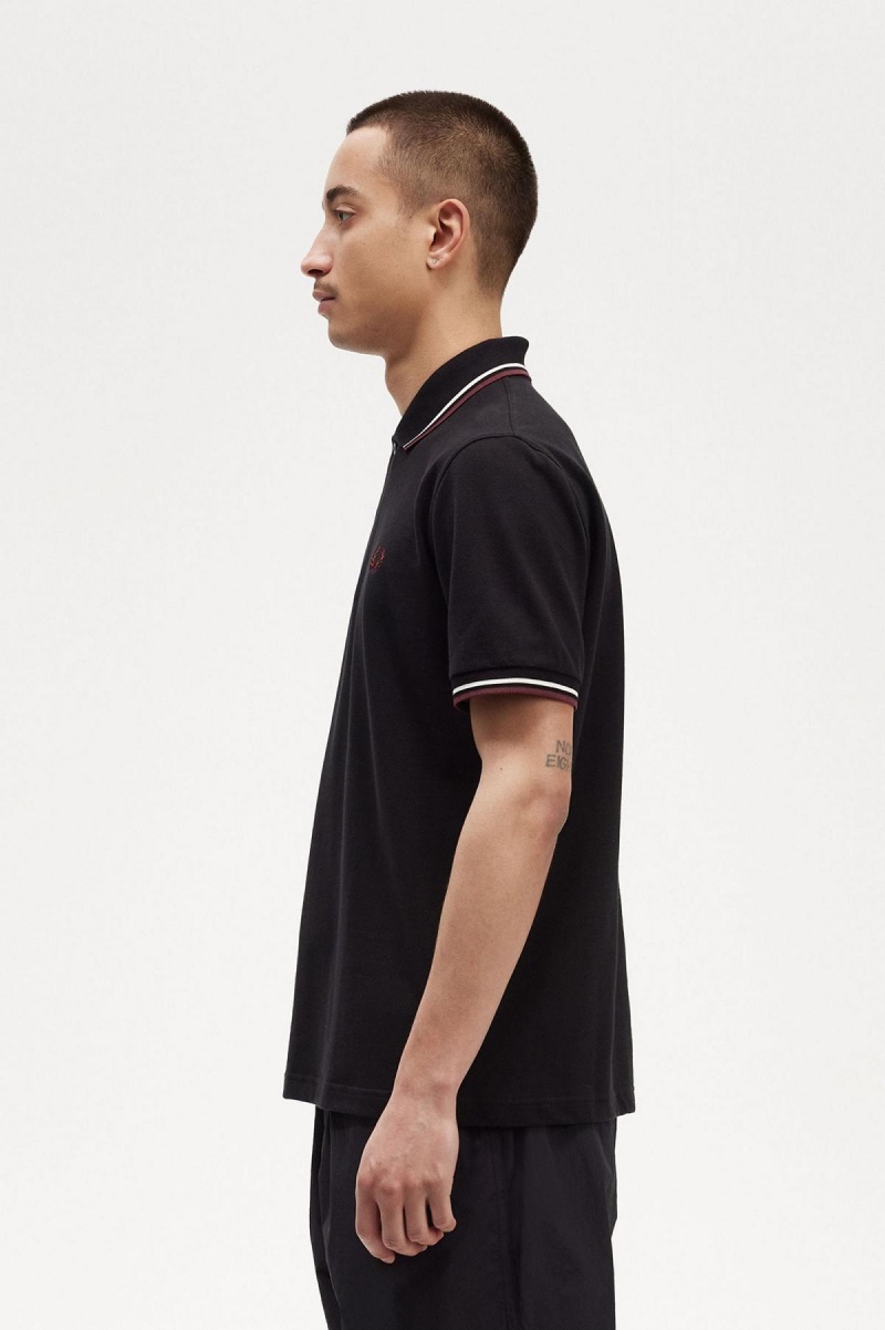 Black / Ecru / Oxblood Fred Perry M12 Men's Polo Shirts | CAJVR50537