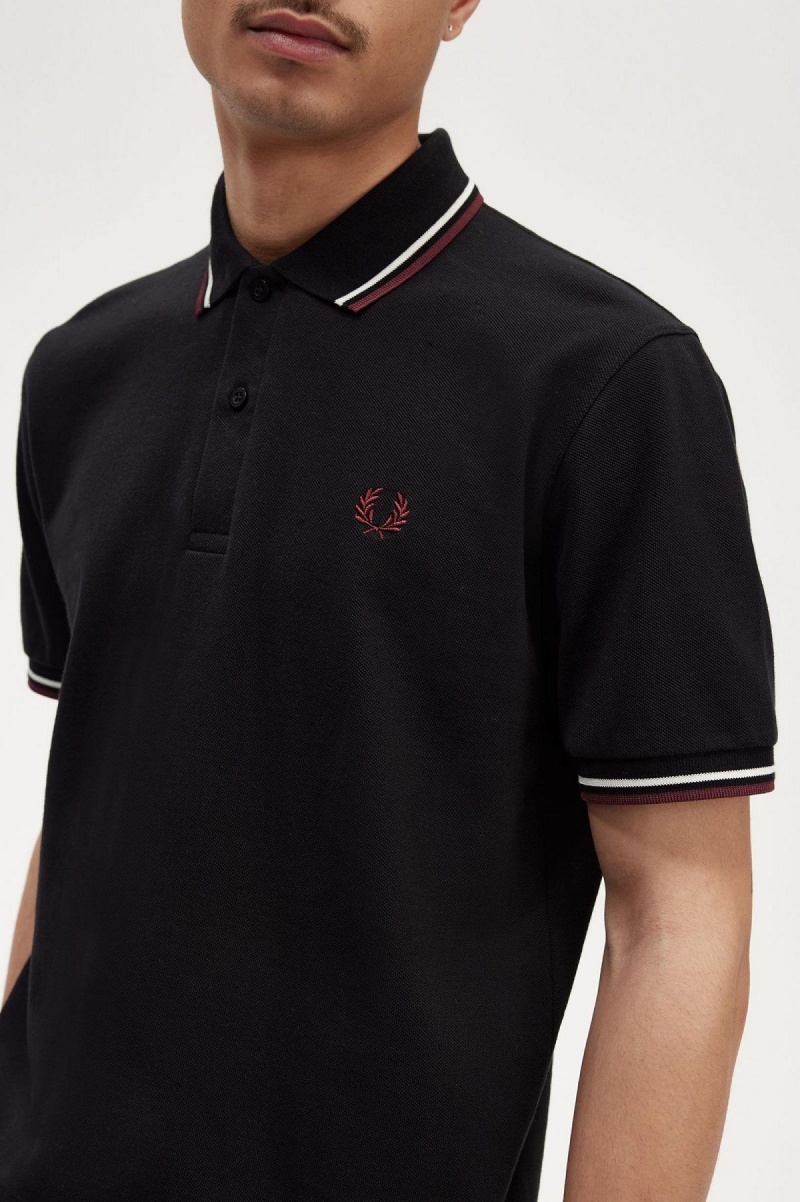 Black / Ecru / Oxblood Fred Perry M12 Men's Polo Shirts | CAJVR50537