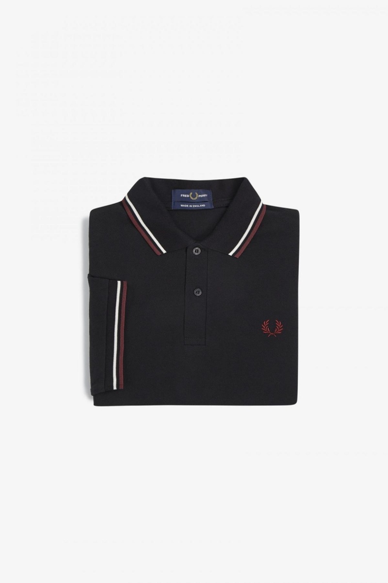 Black / Ecru / Oxblood Fred Perry M12 Men's Polo Shirts | CAJVR50537