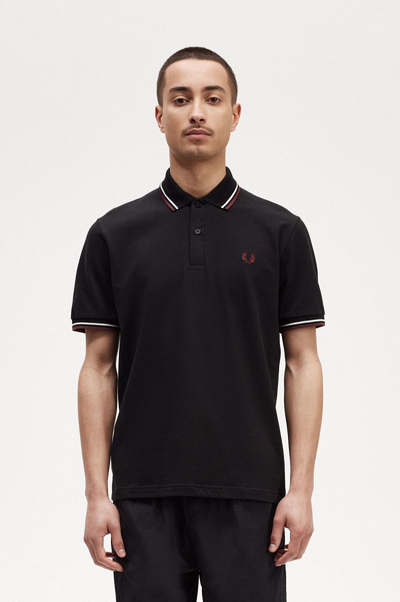 Black / Ecru / Oxblood Fred Perry M12 Men\'s Polo Shirts | CAJVR50537