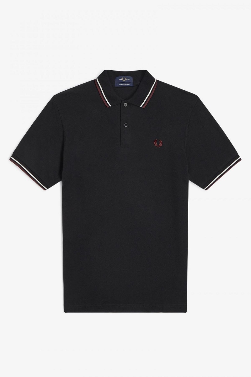 Black / Ecru / Oxblood Fred Perry M12 Men's Fred Perry Shirt | XCAGW50215