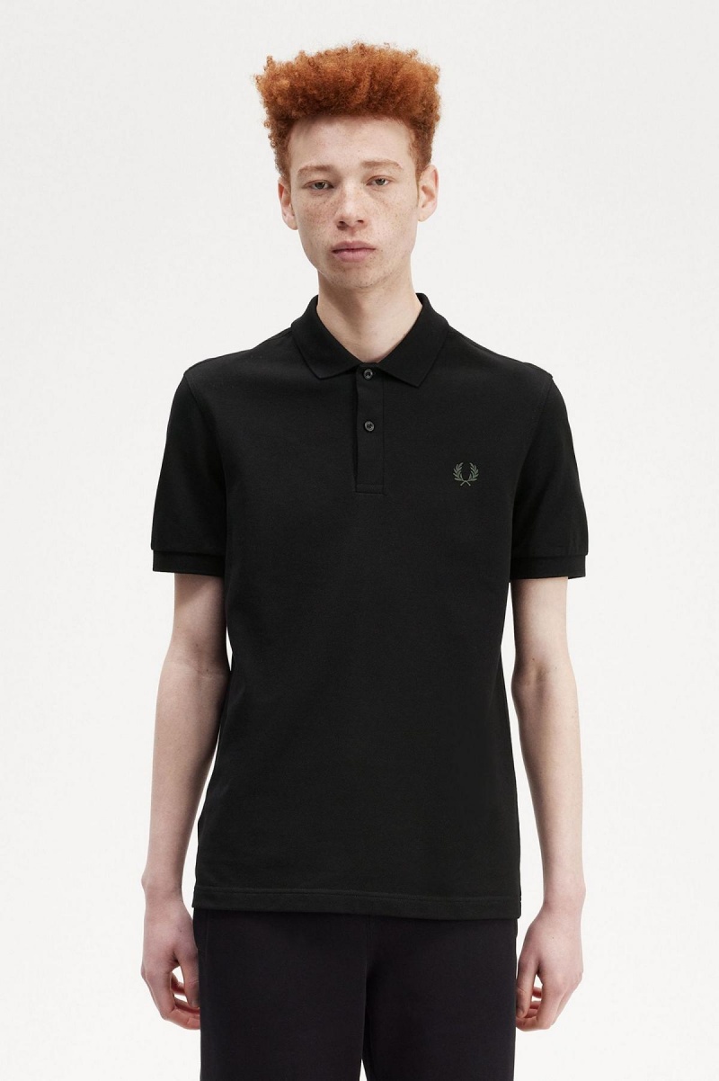 Black / Field Green Fred Perry M6000 Men's Fred Perry Shirt | CAJVR18699