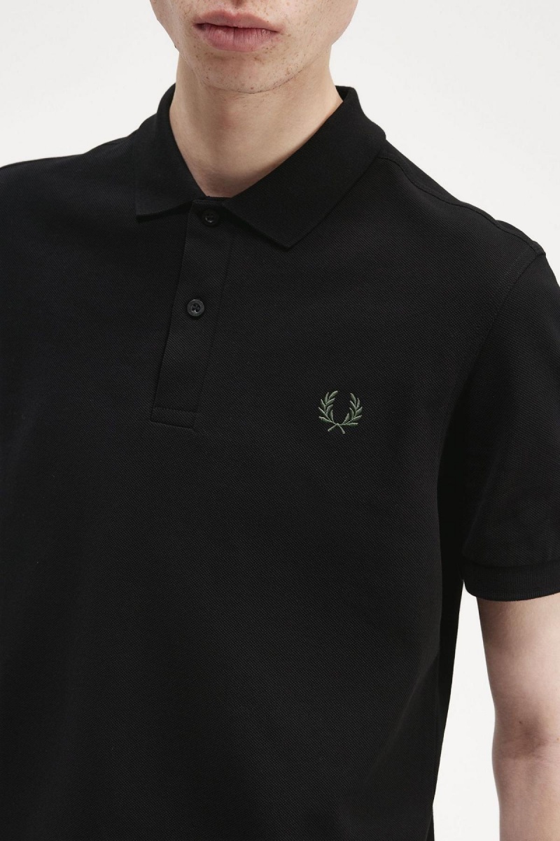 Black / Field Green Fred Perry M6000 Men's Fred Perry Shirt | CAJVR18699