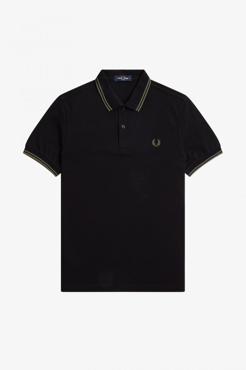 Black / Field Green / Field Green Fred Perry M3600 Men's Fred Perry Shirt | PCAER45432