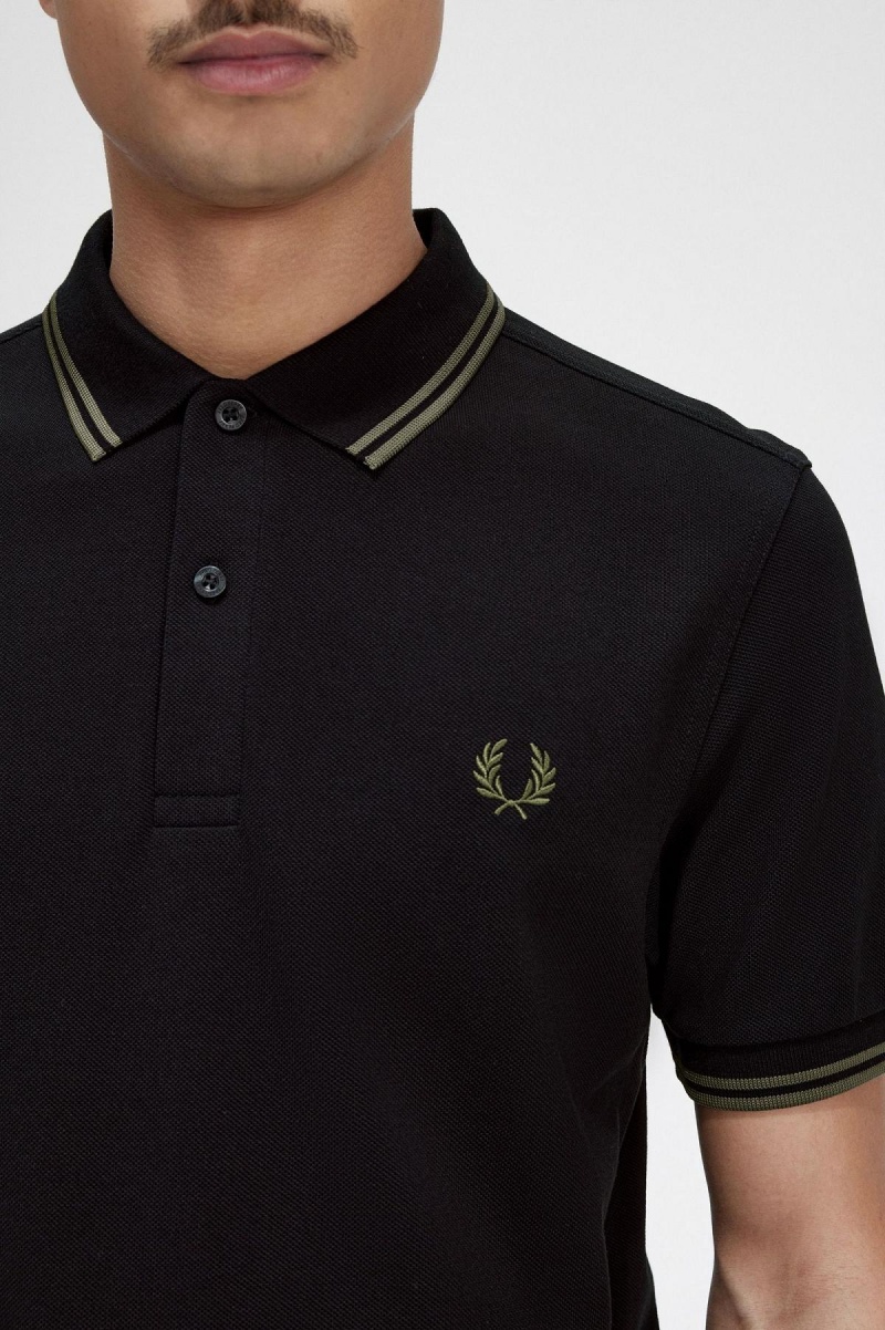 Black / Field Green / Field Green Fred Perry M3600 Men's Polo Shirts | SCAVO65786