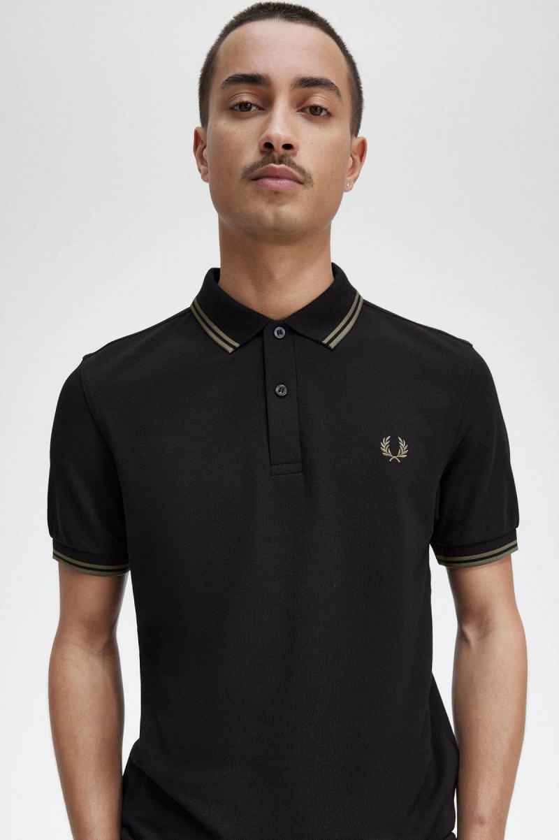 Black / Field Green / Field Green Fred Perry M3600 Men's Polo Shirts | SCAVO65786