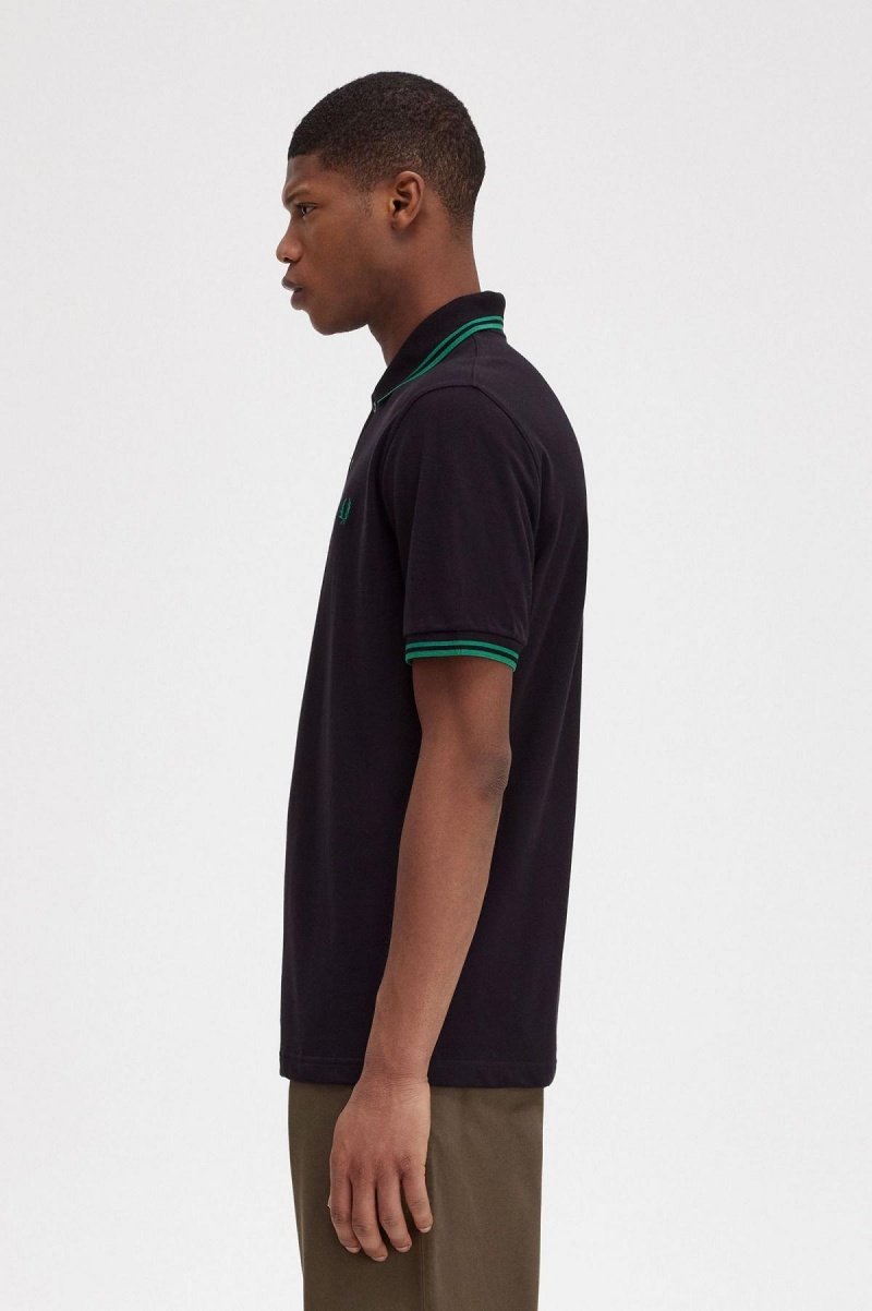 Black / Fred Perry Green / Fred Perry Green Fred Perry M12 Men's Polo Shirts | CADFL81860