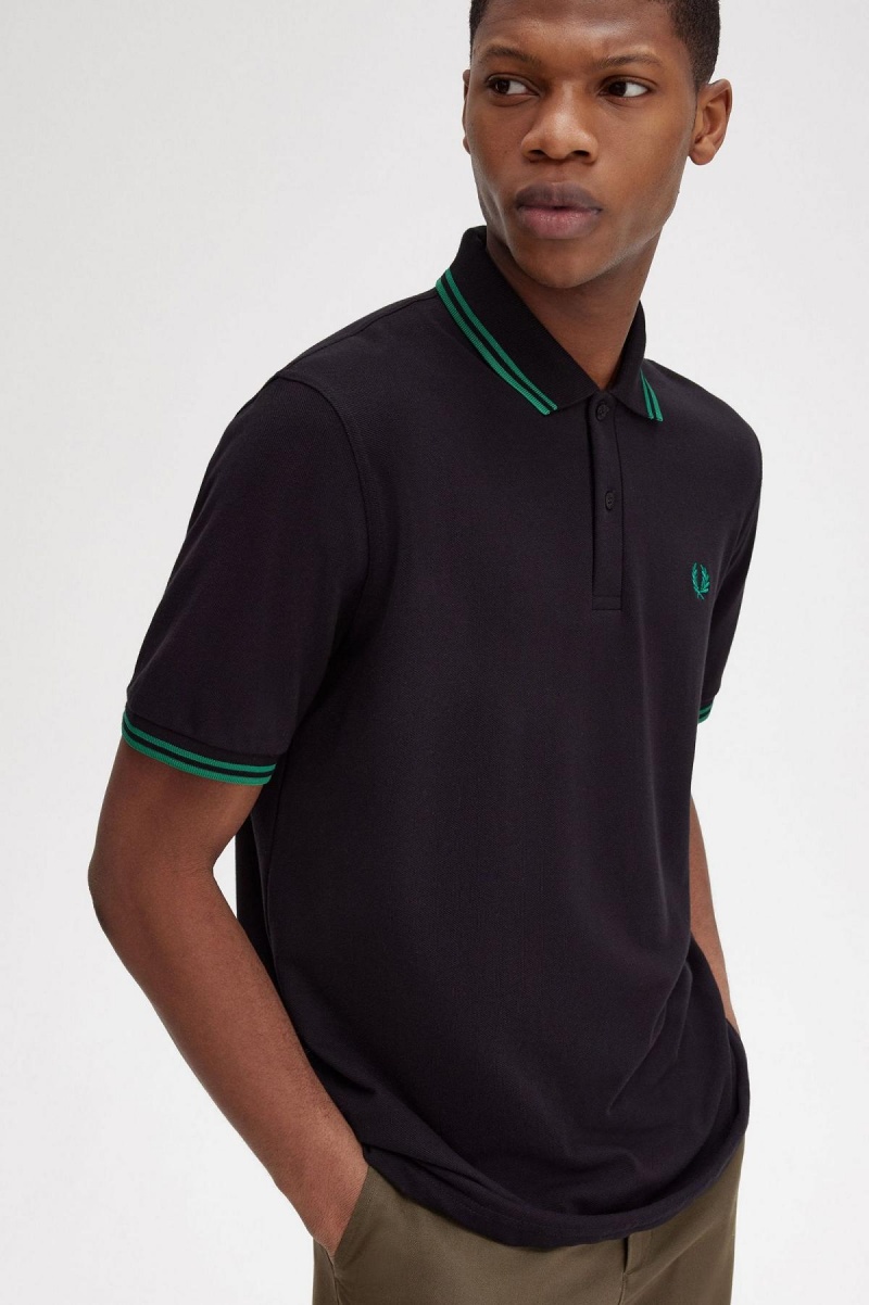 Black / Fred Perry Green / Fred Perry Green Fred Perry M12 Men's Polo Shirts | CADFL81860