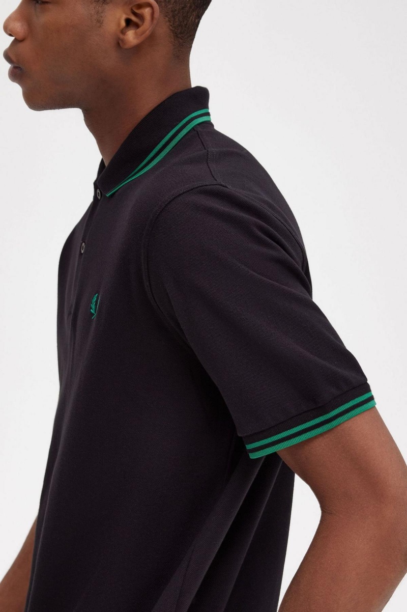 Black / Fred Perry Green / Fred Perry Green Fred Perry M12 Men's Polo Shirts | CADFL81860